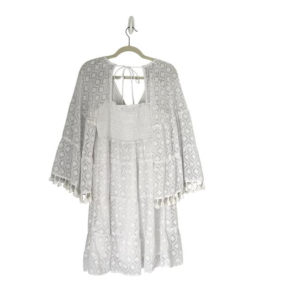 Boston Proper Long sleeve novelty fabric Tassel trim Sun dress white Sz S boho - Picture 4 of 12